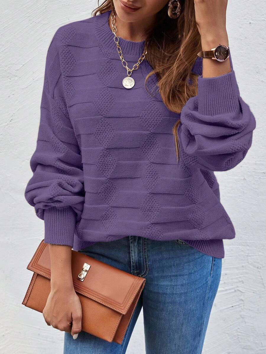 EMERY ROSE Suéter casual de unicolor con hombros caídos, otoño/invierno - Bold Plum - Ver 1