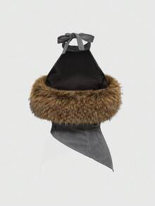 ROMWE Grunge Punk Women's Y2K Suede Patchwork Faux Fur Collar Vintage Distressed Top - Dark Grey - View 10