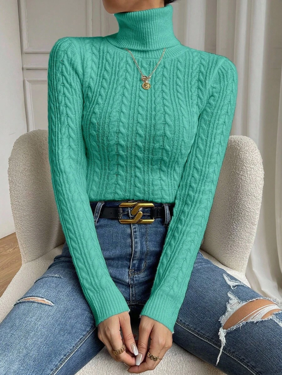 EMERY ROSE Jersey de cuello alto de unicolor y ajuste ceñido, otoño/invierno - verde menta - Ver 1
