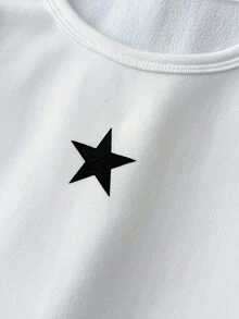Tween Girls' White Round Neck Thermal Lined Long Sleeve Star Pattern Tight Fit Base Layer Pullover T-Shirt,Autumn Casual School Winter Tops - White - View 8