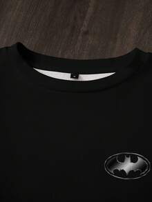 BATMAN X SHEIN Men's Bat And Letter Graphic Pullover Sweatshirt Black Graphic Hoodies Sweatshirts