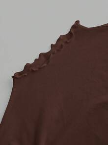 SHEIN EZwear 2件套棕色卡其色休闲修身长袖T恤，秋冬 - 彩色 - 查看 3