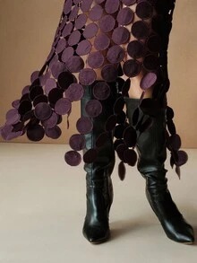 Anewsta Laser Cut Multi Circle Double Layered Skirt - Violet Purple - View 7