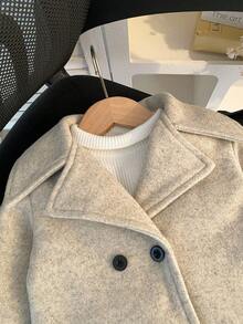 SHEIN 1pc Apricot Gray Woolen Long Sleeve Lapel Jacket, Casual Fashionable Street Style, Suitable For School And Everyday Wear, Spring & Winter