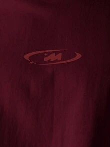 Musero Relaxed Fit Crew Neck Letter Graphic Striped Long Sleeved Top - Burgundy - View 6