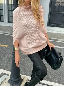 Chiquease Elegant Solid Color Turtleneck Sweater, Suitable For Commuting, Autumn/Winter - Khaki - View 3