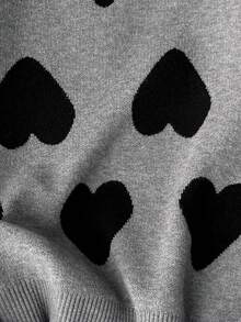 SHEIN 女童时尚简约心形图案提花针织长袖毛衣秋冬 - 灰色 - 查看 6
