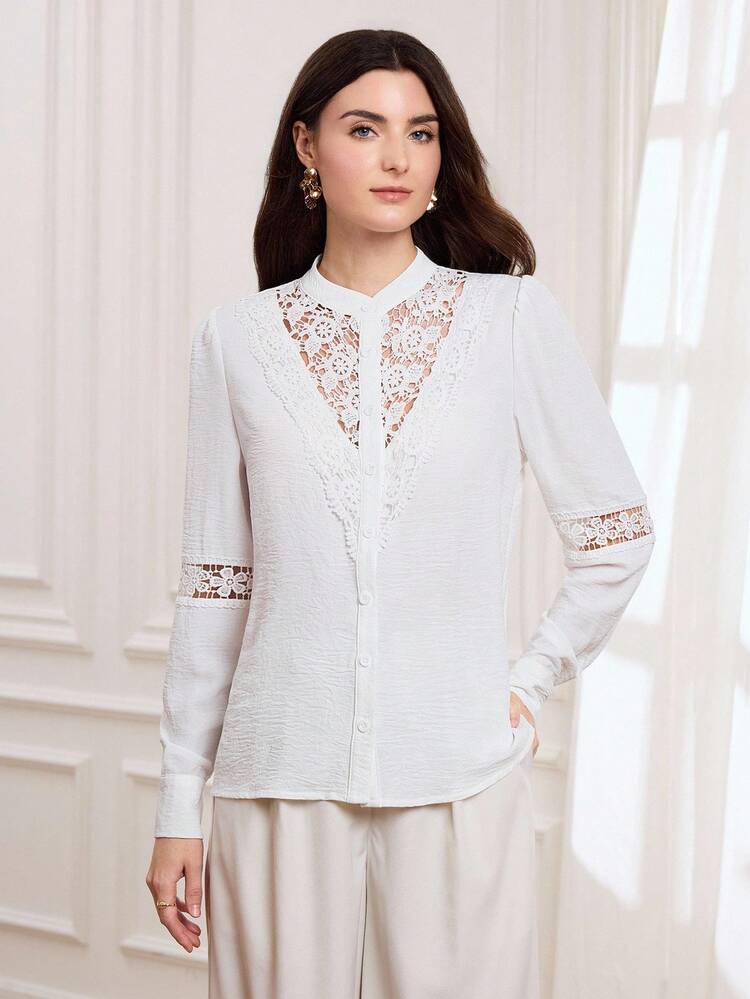 Elegant White Shirt For Women In Autumn And Winter, Elegant Lace Top, Versatile Top Suitable For Many Occasions, New Year White Shirt