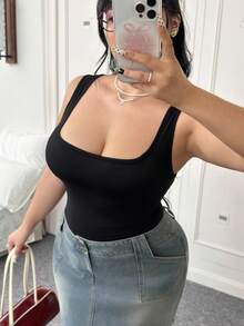 CovetEZ 大碼素色大露背背心連體衣