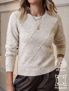 Solivie Autumn  Women's Casual Pullover Sweater, Autumn/Winter Winter Clothes For Women Apricot Sweater Contains Wool Pearl Sweater Apricot Pullover Autumn Base Outer Wear