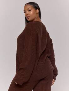 MUSERA Cardigan en tricot à encolure en V avec boutons, grande taille, décontracté et confortable pour tous les jours, mignon, élégant pour les soirées, printemps, Saint-Valentin - Tabac - Voir 4