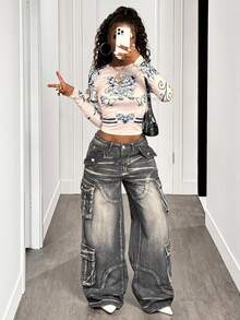 BamGleam Women's Floral Print Round Neck Long Sleeve Cropped Casual T-Shirt