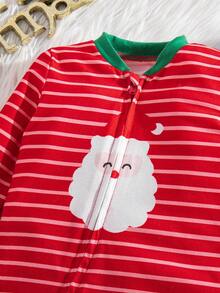 SHEIN 2件套新生女宝宝可爱休闲卡通图案针织长袖连体衣套装 - 紅色 - 查看 4