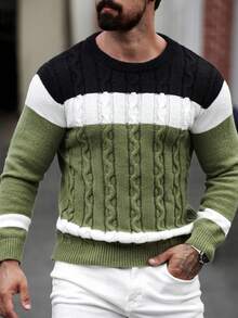 Manfinity Mode Áo len dệt kim dài tay cổ tròn dành cho nam, mặc thường ngày, mặc ở nhà, đi làm, làm quà tặng cho bạn trai/gia đình, Giáng sinh mùa thu/đông - Nhiều màu - Xem 4