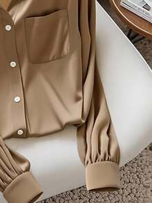 Franclia Áo sơ mi tay dài cài nút thanh lịch thời trang dành cho nữ - màu nâu - Xem 6