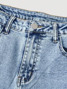 Girlism Pantalones acampanados de mezclilla azul con estiramiento, con acento de lazo de cinta de encaje rosa para adolescentes