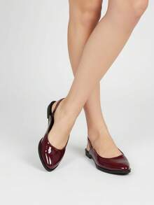 Bailarinas slingback para mujer, punta fina, piel sintética, correa ajustable, suela plana, estilo minimalista, oficina y casual - Rosa Roja - Ver 2