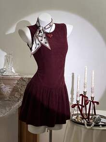 Elamini Rochie casual fără mâneci din catifea reiată violet pentru femei - Violet - Vizualizare 6