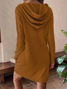 EMERY ROSE Váy len dài tay có mũ trùm đầu màu trơn thường ngày dành cho nữ - màu nâu - Xem 2