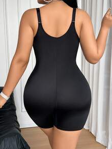 SHEIN 大码女式条纹拼布塑身连体衣 - 黑色 - 查看 2