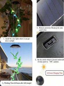1PC Solar Hummingbird Wind Chimes Color Changing Solar Mobile Lights Waterproof LED Wind Chimes Solar Powered Lights For Garden Balcony Patio Lawn Halloween Christmas Thanksgiving Gift