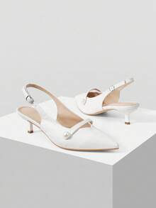 Mnmlis Giày cao gót nữ đính đá tròn thời trang và thanh lịch - trắng - Xem 5