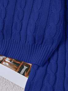 Franclia Casual Solid Color Lantern Sleeve Sweater, Autumn - Teal Blue - View 5
