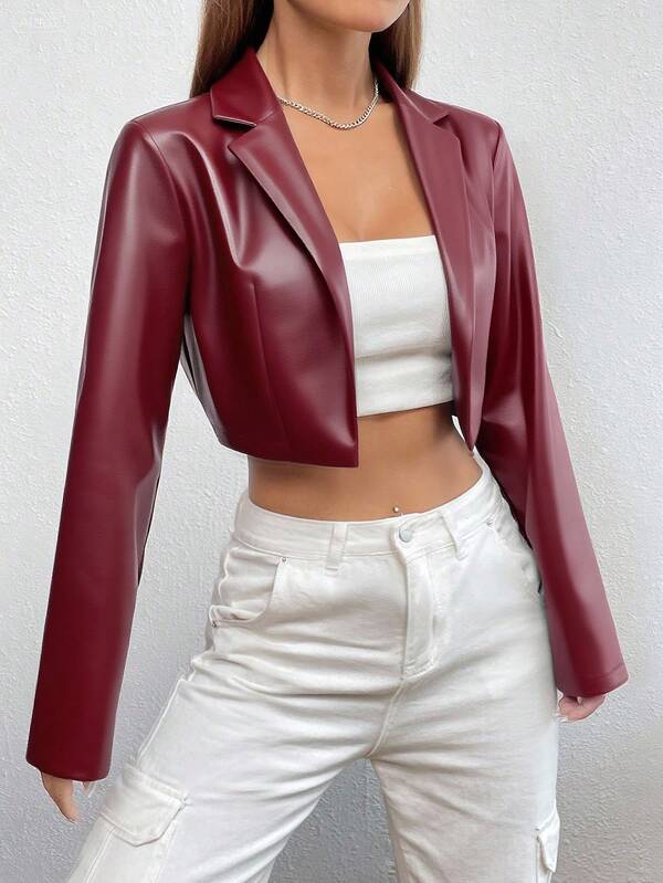 Lunelith SHEIN Lunessa Women's Fashion Motorcycle PU Cropped Jacket