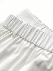 EMERY ROSE Plus Size White Pleated Waist Belt Loop Casual Straight Leg Versatile Business Pants - White - View 3