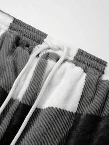 SHEIN 孕妇格子抽绳腰口袋阔腿宽松抓绒裤，秋冬 - 黑與白 - 查看 11