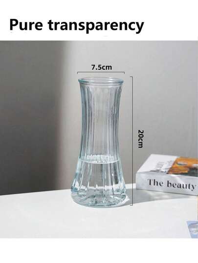 1pc Contemporary Glass Bud Vase Gestreepte Cylinder Artistic ative Home, Living Room, Bedroom, Coffee Table, Office Desk, Reception Birthday Graduation view 6