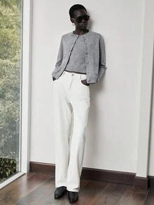 Lumivelle 2pcs Knitted Long Sleeve Cardigan & Sleeveless Knit Vest Set, Versatile Button Up Cardigan Grey Cardigan - Grey - View 5