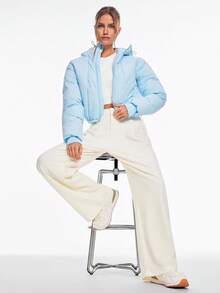 GLOWMODE 舒适丝滑保暖可调节抽绳下摆连帽羊毛内衬短款羽绒夹克秋冬户外日常休闲装 - 水藍色 - 查看 7