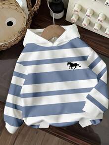 SHEIN Young Boy Striped Horse Sweatshirt - Classic Navy White Animal Print Sweatshirt, Cozy Pullover, Fall Fashion 2025 - Multicolor - View 2