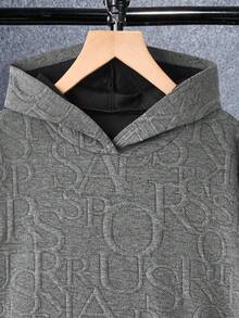 2pcs Teenage (Boys) Casual Sports Letter Textured Fabric Hoodie & Drawstring Sweatpants Set, Spring/Autumn/Winter - Dark Grey - View 5