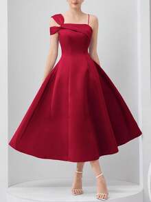 SHEIN 优雅腰部收腰 A 字形长款圣诞派对连衣裙，适合少女 - 彩色 - 查看 1