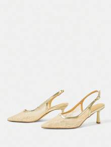 CUCCOO HITCHD Women's Pointed Toe Floral Embroidered Lace Mid Heel Elegant Romantic Sexy Fashion Stiletto High Heels, Suitable For Formal Occasions, Weddings, Parties, Holidays