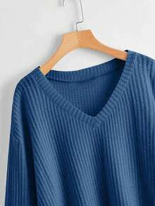 SHEIN Unity Áo thun ngắn tay trơn màu đơn giản dành cho nữ, đa năng cho mùa thu - Màu xanh lam - Xem 3