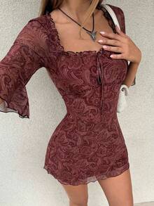 EgrlEra Women's Retro Pattern Print Sexy Bodycon Mini Dress - Multicolor - View 6