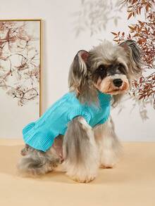 PETSIN 1 Piece Of Sky Blue Long Autumn And Winter Thick Knitted Windproof And Warm Casual Pet Dress Sweater - Sky Blue - View 2