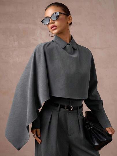 Lumalex Winter Fall Women's Loose Fit Lapel Collar Long Sleeve Cape Blazer For Women Luxury Prom Gathering Party Banquet Modest Old Money Coquette Glitter Holiday Party Rave Festival Outing Vacation Hot Outdoor Richly Layered Wedding Season Banquet ID Al-Adha Al-Adha Party New Year Fall New Style Women