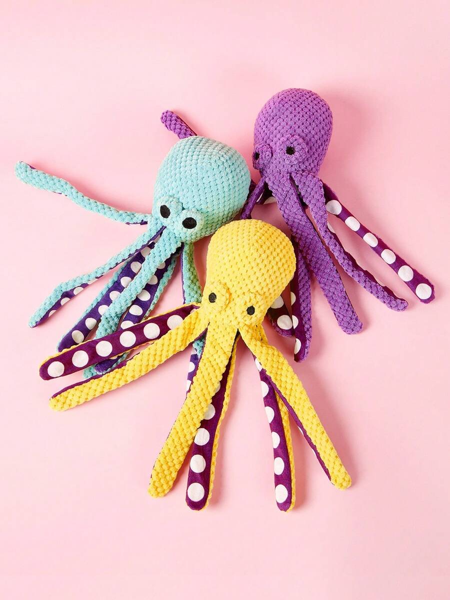 PETSIN 1 Stück Oktopus-förmiges Plüsch-Soundspielzeug - Quietsch-Spiel- und Kautier für Hunde & Katzen, niedliches Oktopus-Interaktionsgeschenk für Haustiere