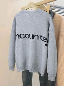 Jouncy Casual Loose Crew Neck Long Sleeve Women Sweaters - Grey - View 2