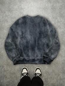 Manfinity ZONE917 Men Casual Street Style Faux Denim Effect White Star & Angel Print Thermal Lined Pullover Sweatshirt, Fall/Winter