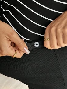 SHEIN 2件套孕妇休闲条纹上衣和紧身裤套装，秋季 - 黑色 - 查看 7