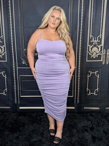 Hourglow Vestido Drapeado Bodycon Plus, Vestidos de Aniversário para Mulheres