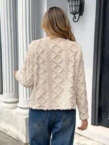 Chiquease Women's French V-Neck Gold Button Cardigan Sweater, Long Sleeve, Christmas - White - View 2