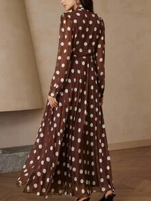BELROSIE French Romantic Ruffled Polka Dot Waist Dress With Long Sleeves, Printed - Multicolor - View 6