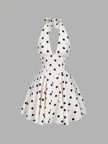 SHEIN MOD Vintage Glamorous Red Floral Jacquard Shiny Dress With Draped Neck – Retro 70s, Y2K, Date, Party, Court, Festive, Birthday & Prom Wear,Retro Outfit For Women - Apricot - View 8