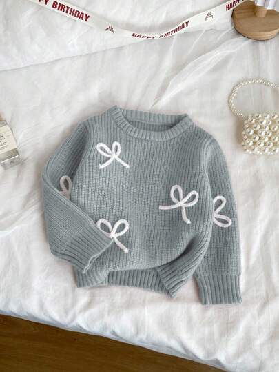 SHEIN Vintaside Kids 时尚百搭可爱蝴蝶结针织套头毛衣，适合小女孩穿着。可爱毛衣，儿童蝴蝶结毛衣，儿童蝴蝶结毛衣，幼儿毛衣，女童针织衫，女童针织套装，女童毛衣，女童秋冬服装，针织毛衣，女童毛衣，女童针织上衣，小女孩长袖服装，女童针织上衣，女童针织毛衣，幼儿女童秋冬服装，女童毛衣，可爱儿童服装，春秋套装，女童秋冬服装，女童服装，女童秋冬服装，儿童毛衣，女童秋冬毛衣，秋冬女童服装，女童秋冬服装，幼儿套头衫。